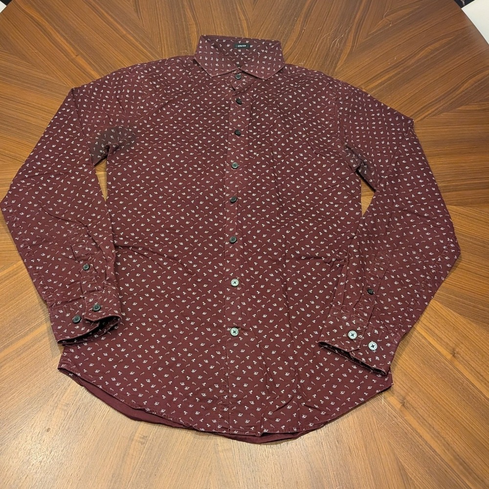 Express Button Down Shirt Mens XS Burgundy Fair Celestial Telescope Extra Slim